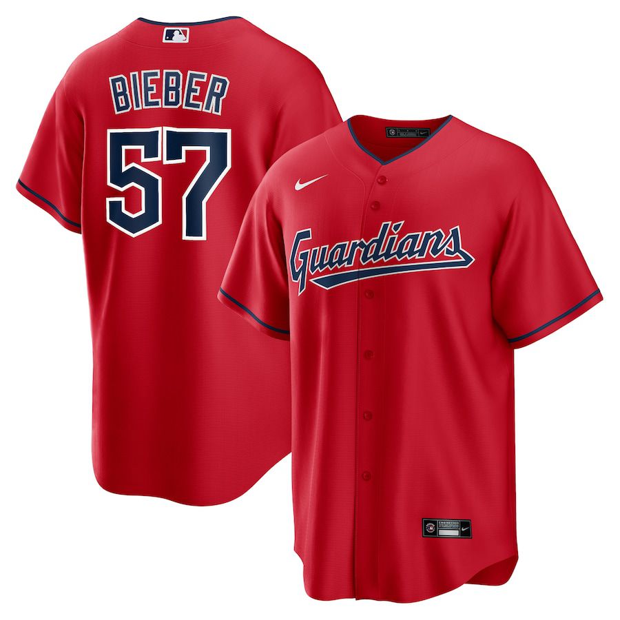 2023 Men Cleveland Guardians #57 Shane Bieber Nike Red Alternate Replica Player MLB Jersey->manchester city jersey->Soccer Club Jersey